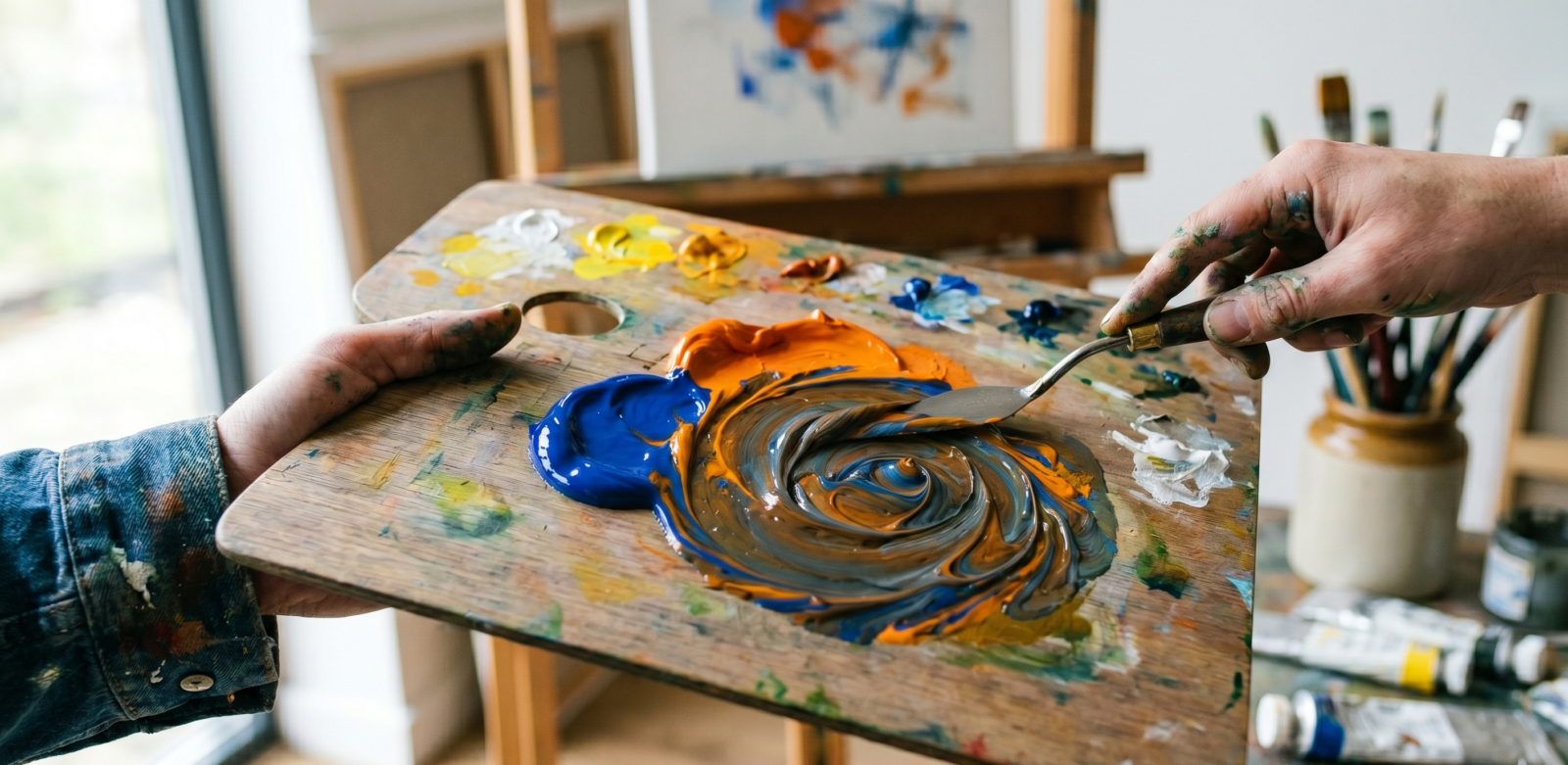 orange and blue colour mixture